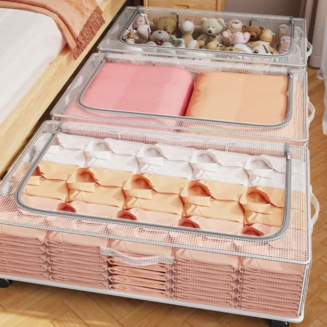 ベッド 下 収納 透明メッシュ仕切り付きベッド下収納ケース