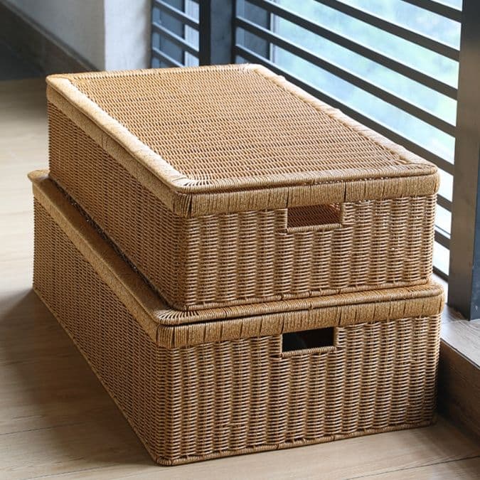 ベッド 下 収納 天然素材の重ねて使える収納箱